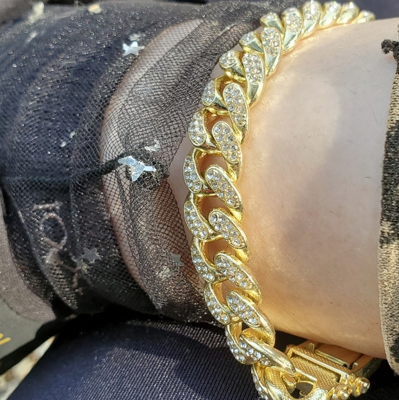 Seaside Etc Jewelry - JEWELRY ANKLE BRACELET GOLD PLATE W/CRYSTALS ICED OUT CUBAN CHAIN 10" ANKLE
